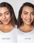 Before and after colour correcting concealer for medium golden and yellow skin tone | Brulée Beauty
